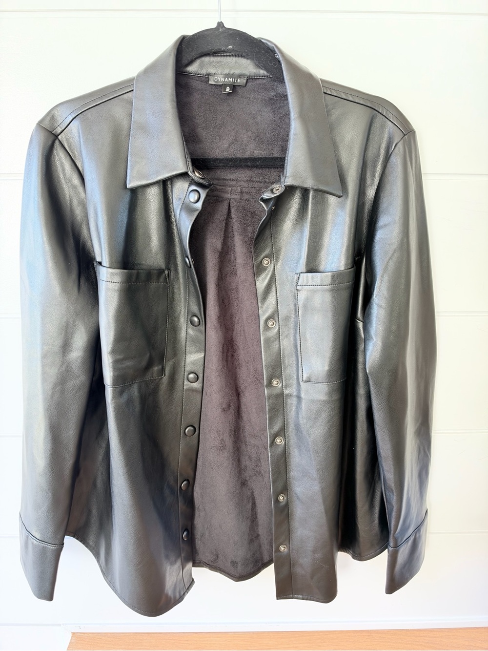 Dynamite Black Vegan Leather Shirt Jacket